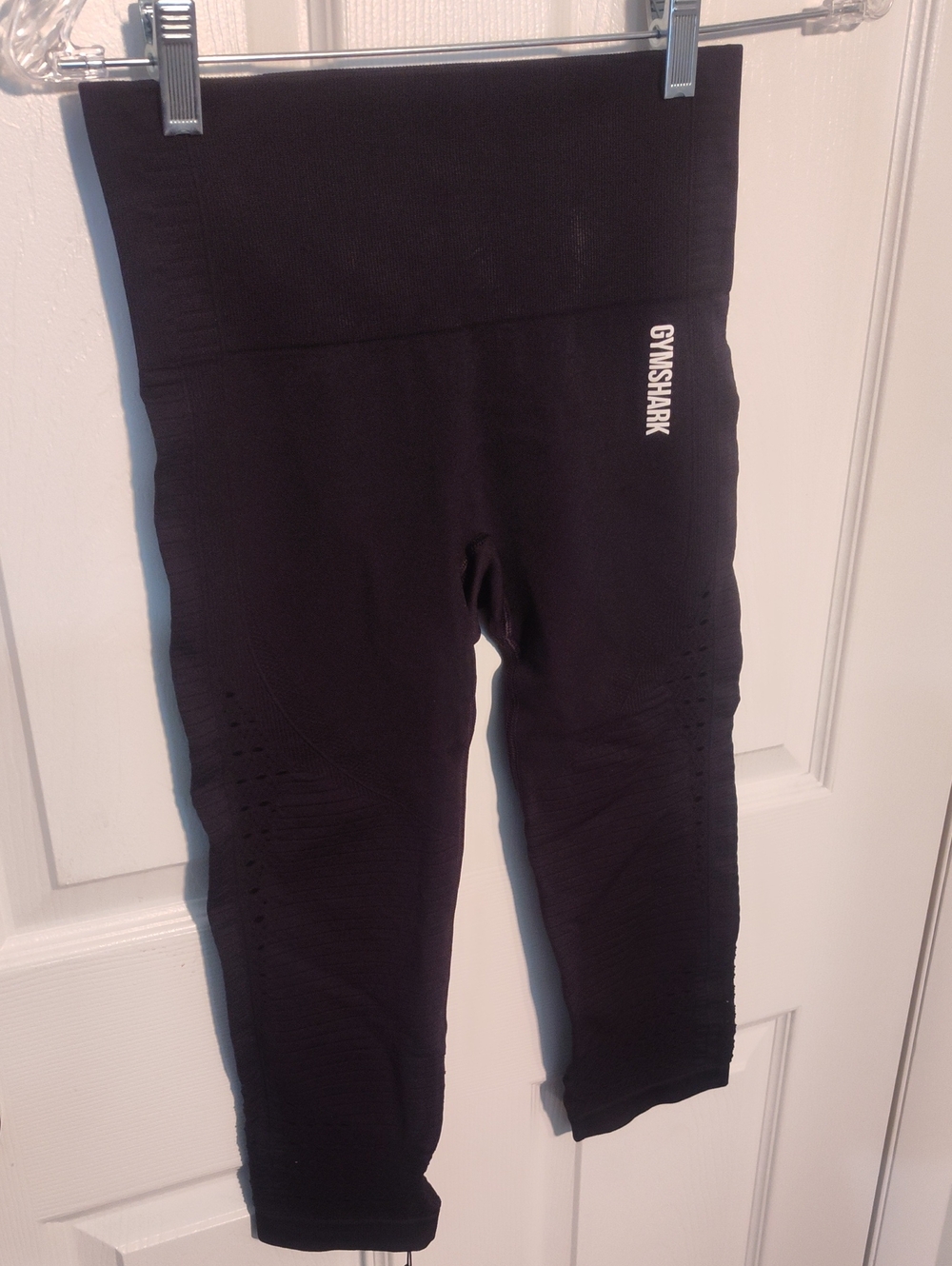 Gymshark Black Kids Cropped High-Waist Leggings with White Logo